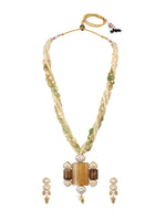Necklace in gold tone brass with Moissanite Kundan Polki, Cubic Zirconia, Agate, Tumble, Micro Balls, Enamel