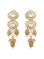 Necklace in gold tone brass with Moissanite Kundan Polki, Cubic Zirconia, Agate, Tumble, Micro Balls, Enamel