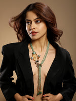 Necklace in gold tone brass with Agate, Moissanite Kundan Polki, Cubic Zirconia, Synthetic Emerald, Onyx, Tumbles, Enamel