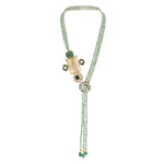 Necklace in gold tone brass with Agate, Moissanite Kundan Polki, Cubic Zirconia, Synthetic Emerald, Onyx, Tumbles, Enamel