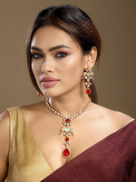 Necklace in gold tone brass with Cubic Zirconia, Moissanite Kundan Polki, Onyx, Synthetic Ruby