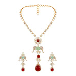 Necklace in gold tone brass with Cubic Zirconia, Moissanite Kundan Polki, Onyx, Synthetic Ruby