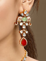 Necklace in gold tone brass with Cubic Zirconia, Moissanite Kundan Polki, Onyx, Synthetic Ruby