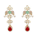 Necklace in gold tone brass with Cubic Zirconia, Moissanite Kundan Polki, Onyx, Synthetic Ruby