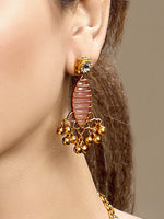 Choker in gold tone brass with Mother Of Pearl, Moissanite Kundan Polki, Rose Quartz, Onyx Green