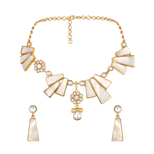Choker in gold tone brass with Mother Of Pearl, Moissanite Kundan Polki