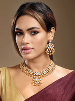 Choker in gold tone brass with Moissanite Kundan Polki, Cubic Zirconia, Pearl