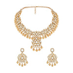 Choker in gold tone brass with Moissanite Kundan Polki, Cubic Zirconia, Pearl