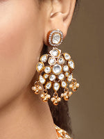 Choker in gold tone brass with Moissanite Kundan Polki, Cubic Zirconia, Pearl
