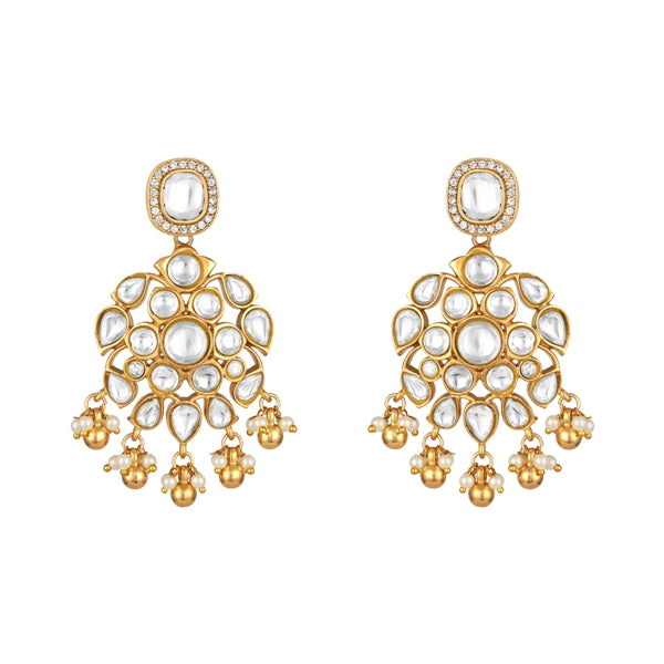 Choker in gold tone brass with Moissanite Kundan Polki, Cubic Zirconia, Pearl