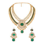 Choker in gold tone brass with Moissanite Kundan Polki, Cubic Zirconia, Pearls, Synthetic Emerald