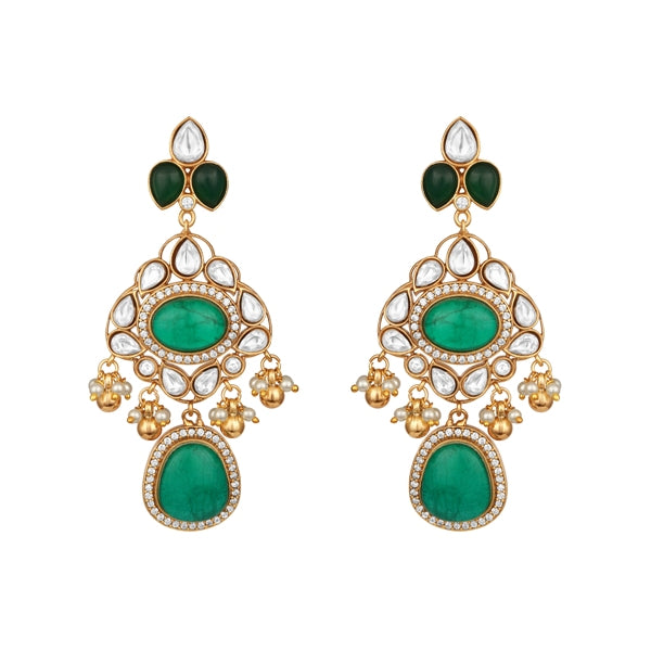 Choker in gold tone brass with Moissanite Kundan Polki, Cubic Zirconia, Pearls, Synthetic Emerald