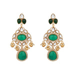 Choker in gold tone brass with Moissanite Kundan Polki, Cubic Zirconia, Pearls, Synthetic Emerald