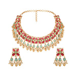 Choker in gold tone brass with Pearl, Moissanite Kundan Polki, Synthetic Ruby, Onyx