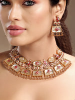 Choker in gold tone brass with Mother Of Pearl, Moissanite Kundan Polki, Synthetic Ruby