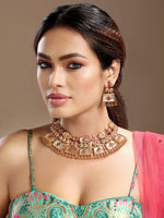 Choker in gold tone brass with Mother Of Pearl, Moissanite Kundan Polki, Synthetic Ruby