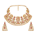 Choker in gold tone brass with Mother Of Pearl, Moissanite Kundan Polki, Synthetic Ruby
