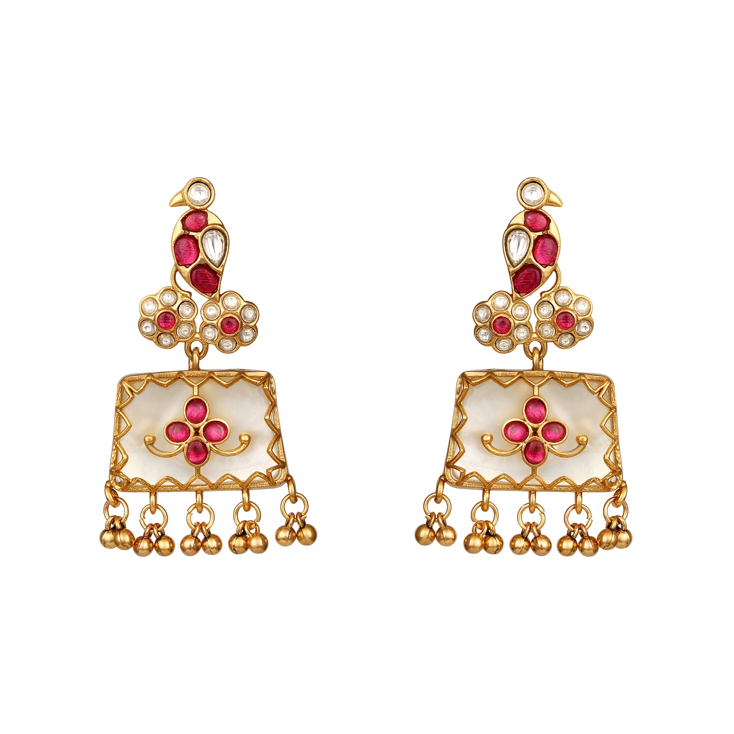 Choker in gold tone brass with Mother Of Pearl, Moissanite Kundan Polki, Synthetic Ruby