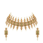Choker in gold tone brass with Pearl, Synthetic Emerald
