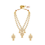 Long Necklace in gold tone brass with Pearl, Cubic Zirconia, Moissanite Kundan Polki