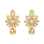 Long Necklace in gold tone brass with Pearl, Cubic Zirconia, Moissanite Kundan Polki