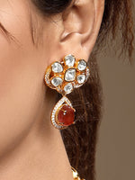 Necklace in gold tone brass with Moissanite Kundan Polki, Cubic Zirconia, Synthetic Ruby, Onyx