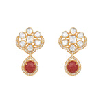 Necklace in gold tone brass with Moissanite Kundan Polki, Cubic Zirconia, Synthetic Ruby, Onyx
