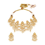Necklace in gold tone brass with Shell Pearl, Moissanite Kundan Polki, Cubic Zirconia
