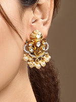 Necklace in gold tone brass with Shell Pearl, Moissanite Kundan Polki, Cubic Zirconia