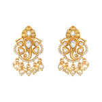 Necklace in gold tone brass with Shell Pearl, Moissanite Kundan Polki, Cubic Zirconia