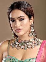 Choker in dual tone brass with Cubic Zirconia, Moissanite Kundan Polki, Onyx, Synthetic Stones
