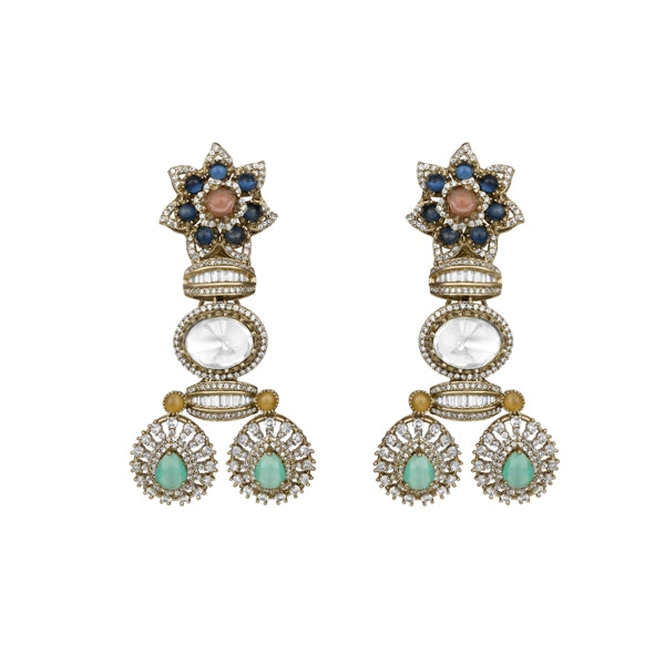 Choker in dual tone brass with Cubic Zirconia, Moissanite Kundan Polki, Onyx, Synthetic Stones