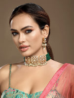 Choker in gold tone brass with Agate, Moissanite Kundan Polki, Cubic Zirconia, Onyx Tumbles
