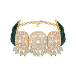 Choker in gold tone brass with Agate, Moissanite Kundan Polki, Cubic Zirconia, Onyx Tumbles