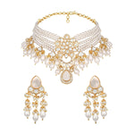 Choker in gold tone brass with Shell Pearl, Mother Of Pearl, Moissanite Kundan Polki, Cubic Zirconia