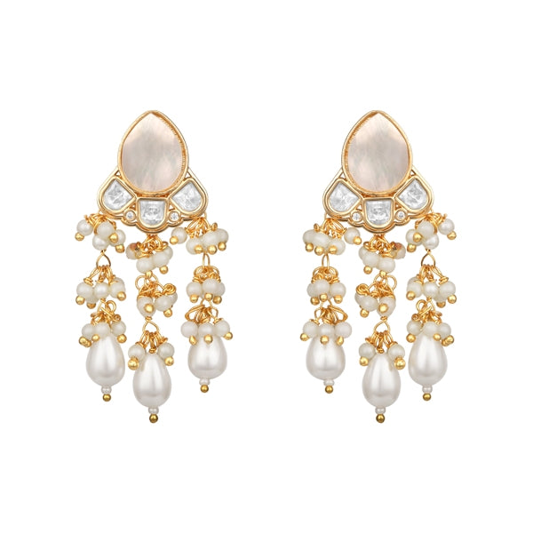 Choker in gold tone brass with Shell Pearl, Mother Of Pearl, Moissanite Kundan Polki, Cubic Zirconia