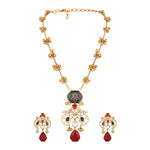 Long Necklace in gold tone brass with Moissanite Kundan Polki, Synthetic Ruby, Synthetic Topaz