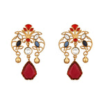 Long Necklace in gold tone brass with Moissanite Kundan Polki, Synthetic Ruby, Synthetic Topaz