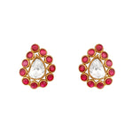 Long Necklace in gold tone brass with Moissanite Kundan Polki, Synthetic Ruby