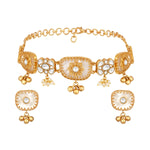 Choker in gold tone brass with Moissanite Kundan Polki, Mother Of Pearl, Pearls