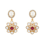 Long Necklace in gold tone brass with Moissanite Kundan Polki, Cubic Zirconia, Synthetic Ruby, Mother Of Pearl