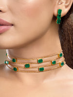 Choker in gold tone brass with Synthetic Emerald