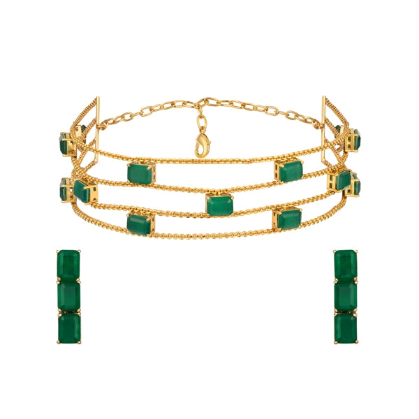 Choker in gold tone brass with Synthetic Emerald
