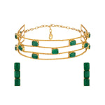 Choker in gold tone brass with Synthetic Emerald