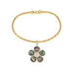 Choker in gold tone brass with Natural Shell Mother Of Pearl, Cubic Zirconia