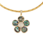 Choker in gold tone brass with Natural Shell Mother Of Pearl, Cubic Zirconia