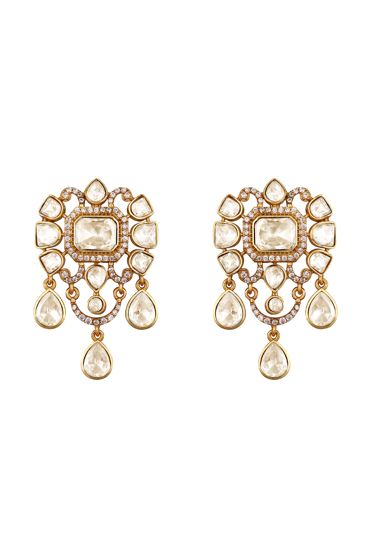 Short Necklace in gold tone brass with Kidiya, Cubic Zirconia, Lv Kundan Polki