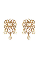 Short Necklace in gold tone brass with Kidiya, Cubic Zirconia, Lv Kundan Polki