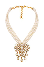 Short Necklace in gold tone brass with Kidiya, Cubic Zirconia, Lv Kundan Polki