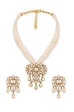 Short Necklace in gold tone brass with Kidiya, Cubic Zirconia, Lv Kundan Polki